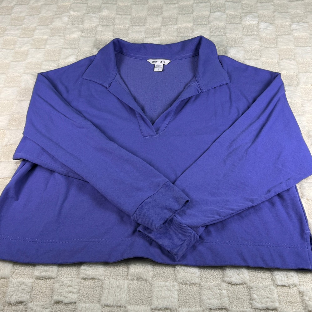 Athleta Purple Long Sleeve V-Neck Polo Oversized Sweatshirt Wmns L French Terry